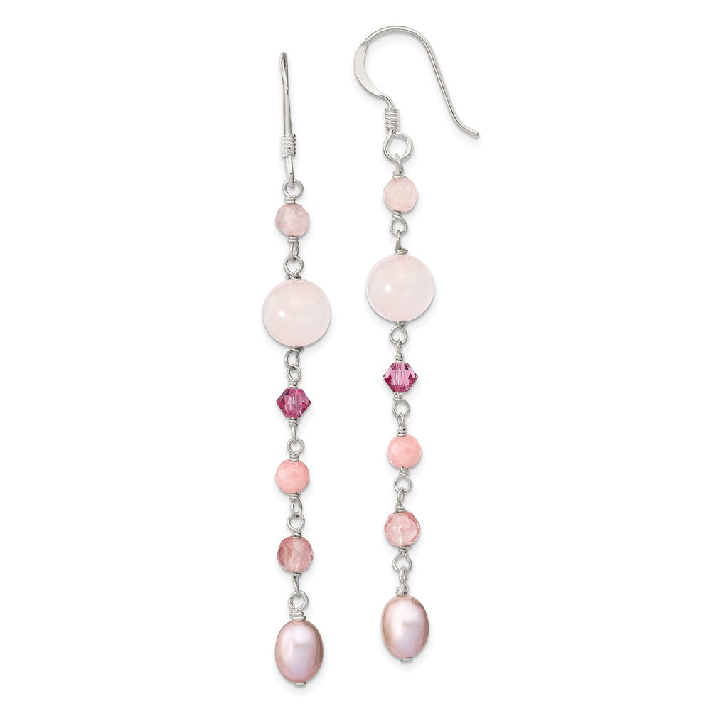 SS Pink FWCPearl/Cherry,Rose Quartz/Pink Jade/Rosaline Dangle Earrings