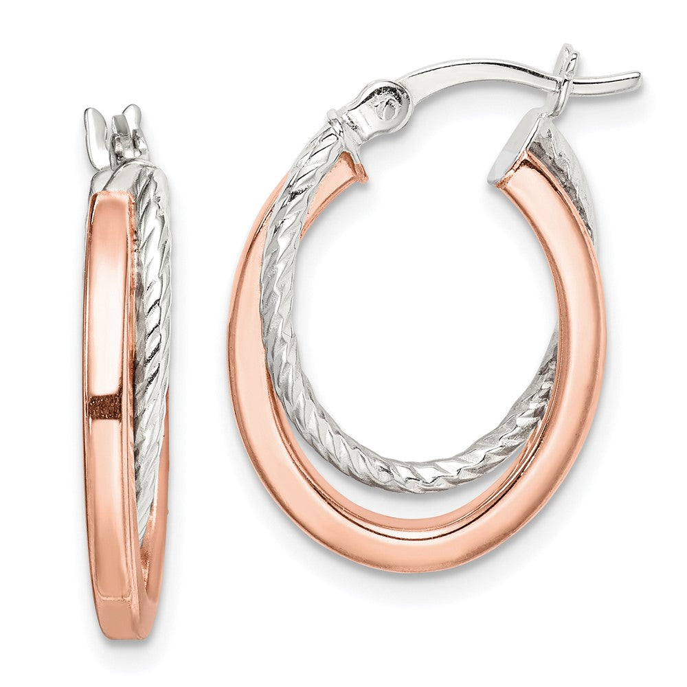 Sterling Silver and Rose-tone Double Hoop Earrings