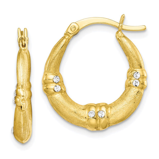 Sterling Silver Gold-tone and CZ Textured Hoop Earrings
