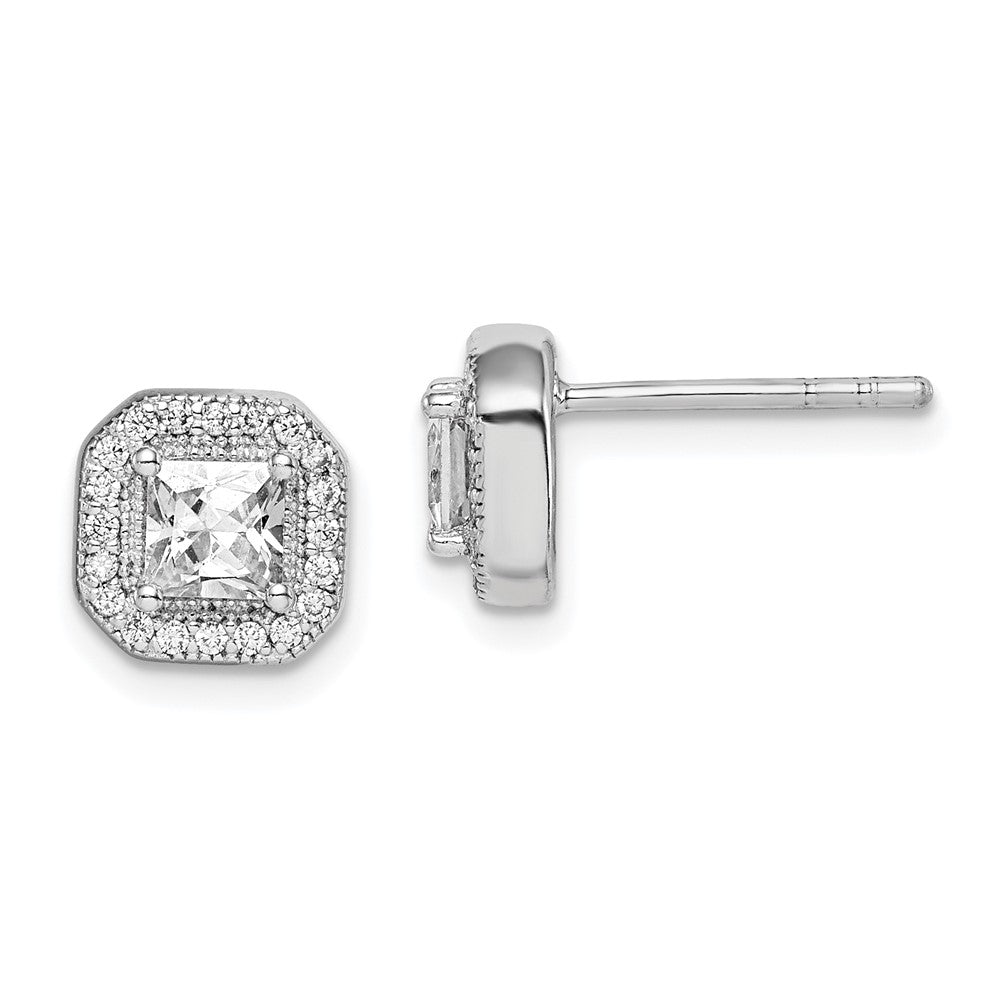 Sterling Silver Rhodium-Plated CZ Post Earrings