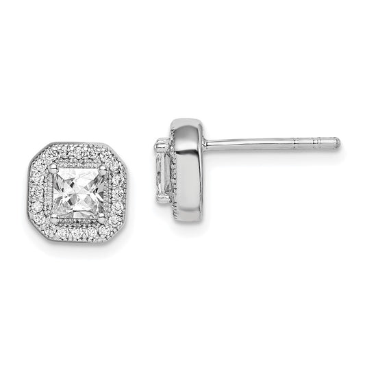 Sterling Silver Rhodium-Plated CZ Post Earrings