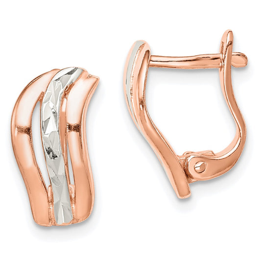 Sterling Silver Rose-tone and Diamond Cut Hoop Earrings