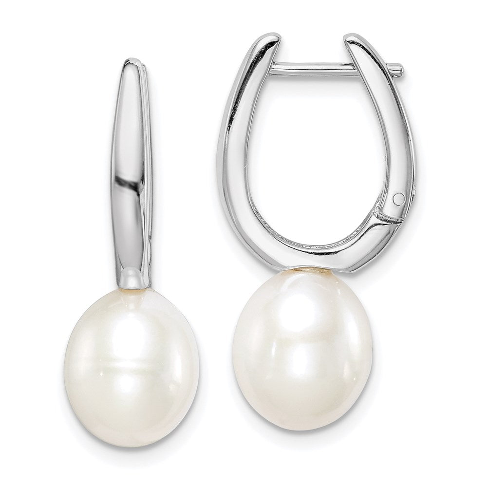 Sterling Silver Rhodium-plated 7-8mm White Rice FWC Pearl Earrings