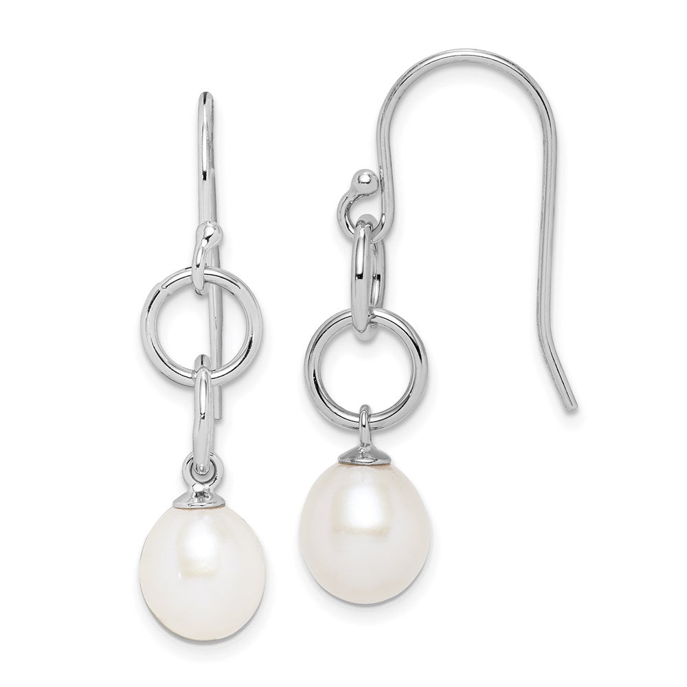 Sterling Silver Rhodium-plated 7-8mm FWC Pearl Circle Dangle Earrings
