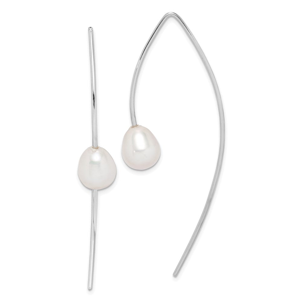 Sterling Silver Rhod-plated Polished 8-9mm FWC Pearl Threader Earrings