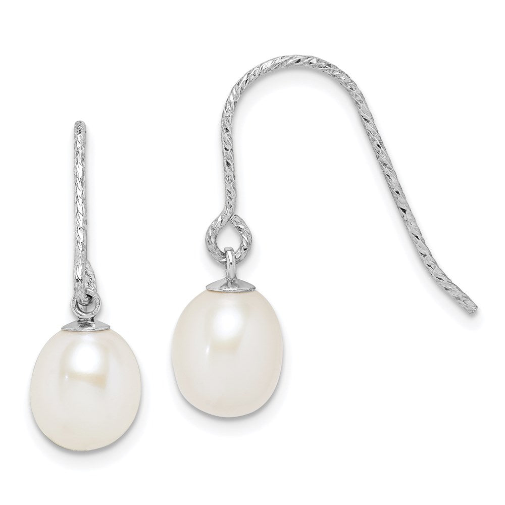 Sterling Silver RH-plated Polished D/C 6-7mm FWC Pearl Dangle Earrings