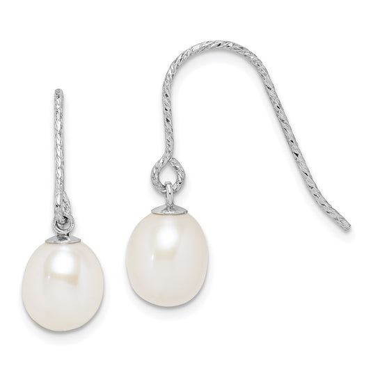 Sterling Silver RH-plated Polished D/C 6-7mm FWC Pearl Dangle Earrings