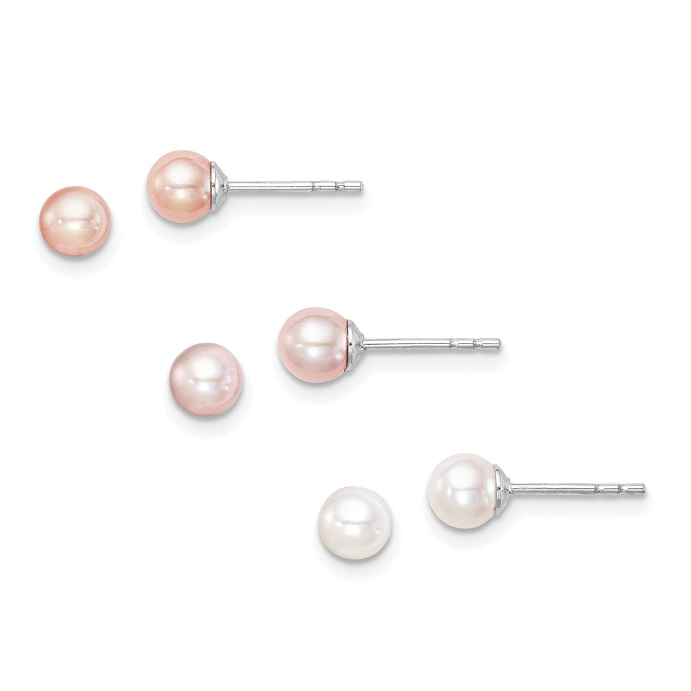 SS Madi K RH-pltd 4-5mm White/Pink/Purple FWC Pearl Stud Earrings Set