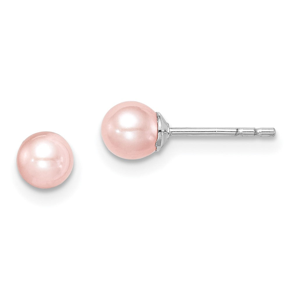SS Madi K Rhod-plated 4-5mm Pink Round FWC Pearl Stud Earrings