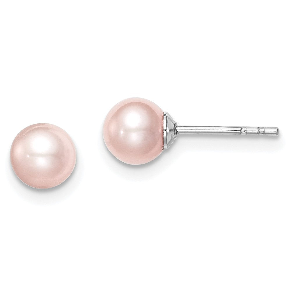 SS Madi K Rhod-plated 5-6mm Pink Round FWC Pearl Stud Earrings