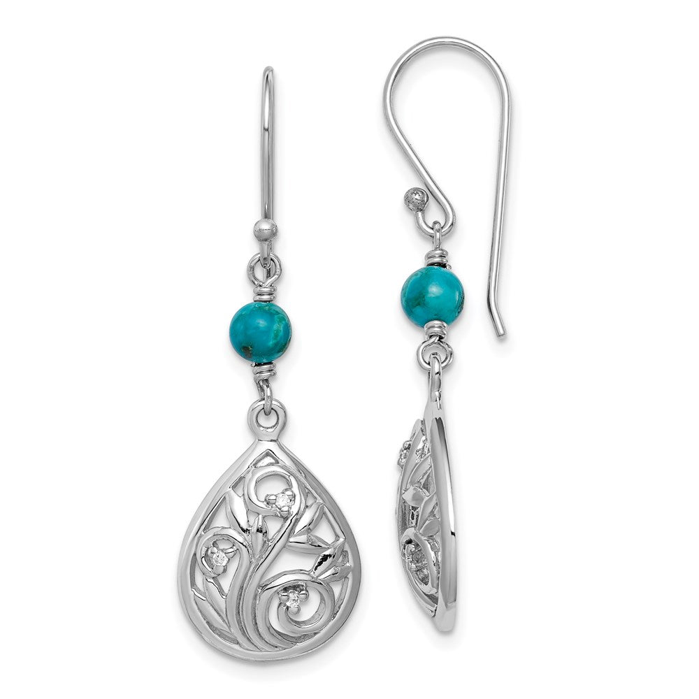 Sterling Silver Rhodium-plated Recon. Turquoise/CZ Dangle Earrings