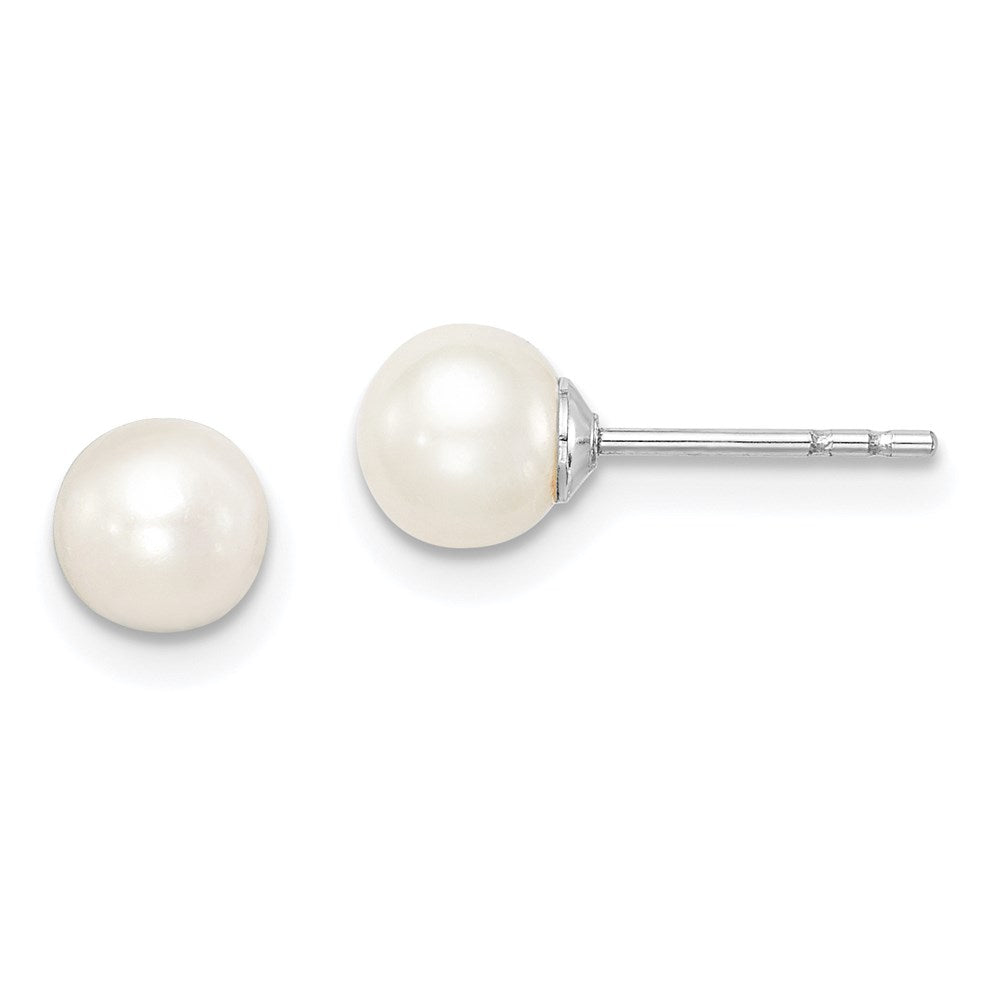SS Madi K Rhod-plated 5-6mm White Round FWC Pearl Stud Earrings