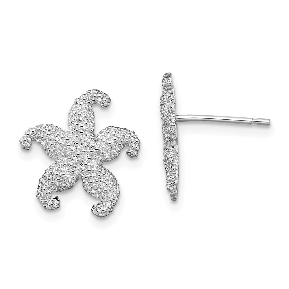 Sterling Silver Rhodium-plated Polished Starfish Post Earrings