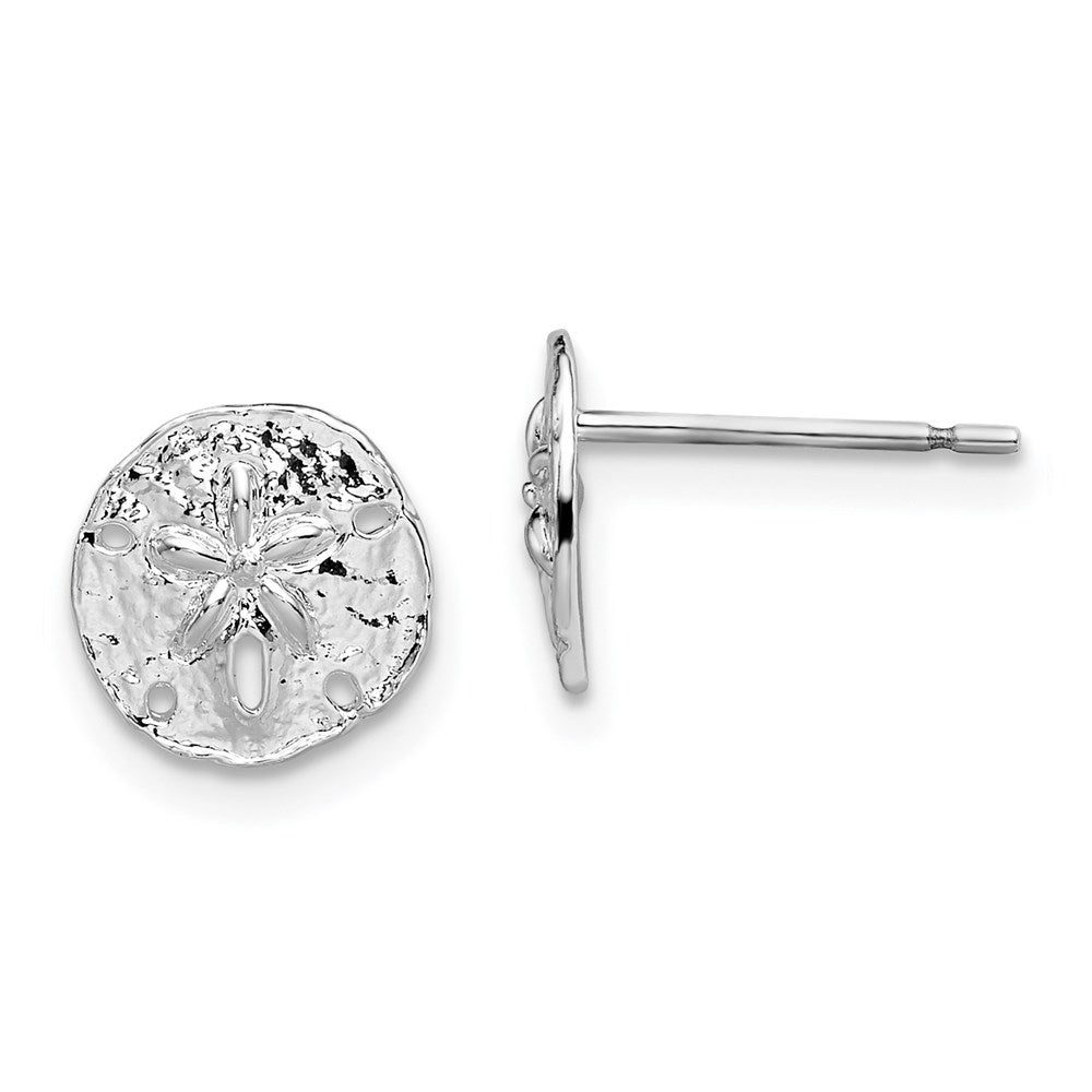 Sterling Silver Rhodium-plated Polished Mini Sand Dollar Post Earrings