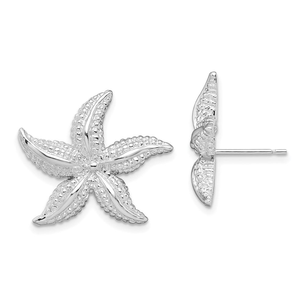 Sterling Silver Rhodium-plated Polished Starfish Post Earrings