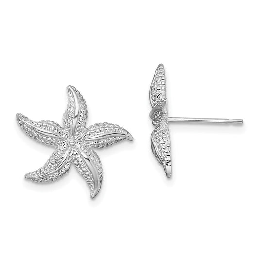Sterling Silver Rhodium-plated Polished Small Starfish Post Earrings