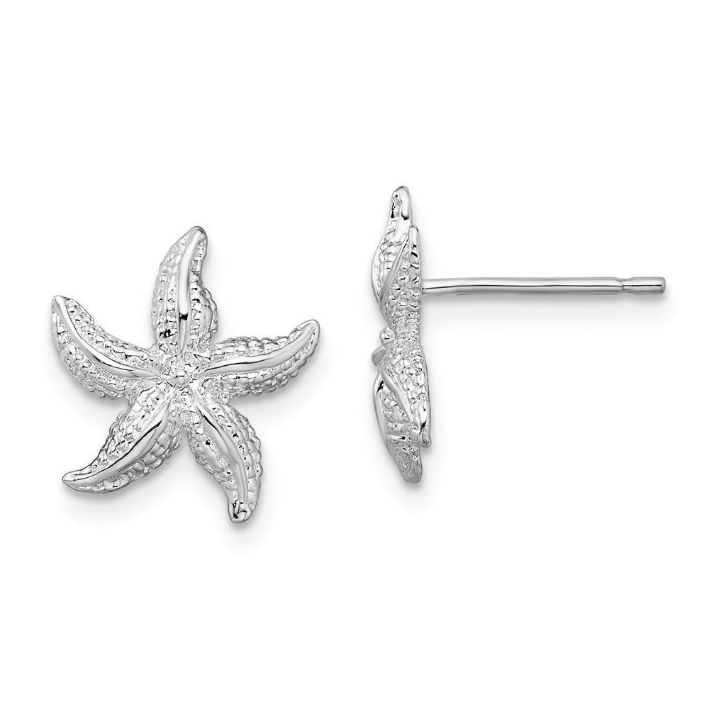 Sterling Silver Rhodium-plated Polished Starfish Post Earrings