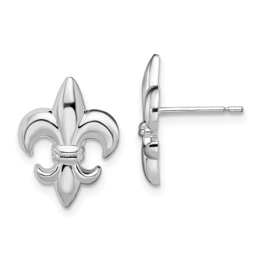 Sterling Silver Rhodium-plated Polished Small Fleur de Lis Post Earrings