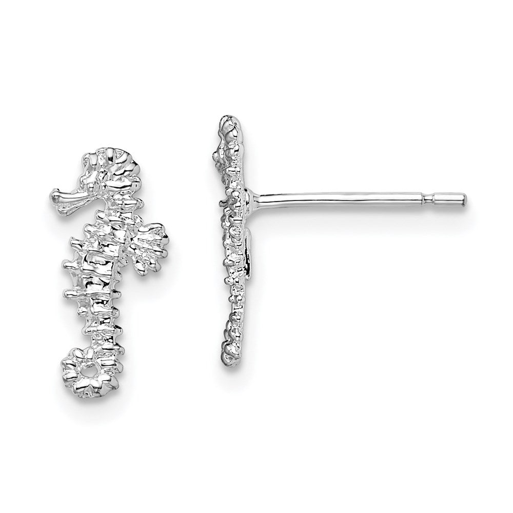 Sterling Silver Rhodium-plated Polished Mini Seahorse Post Earrings