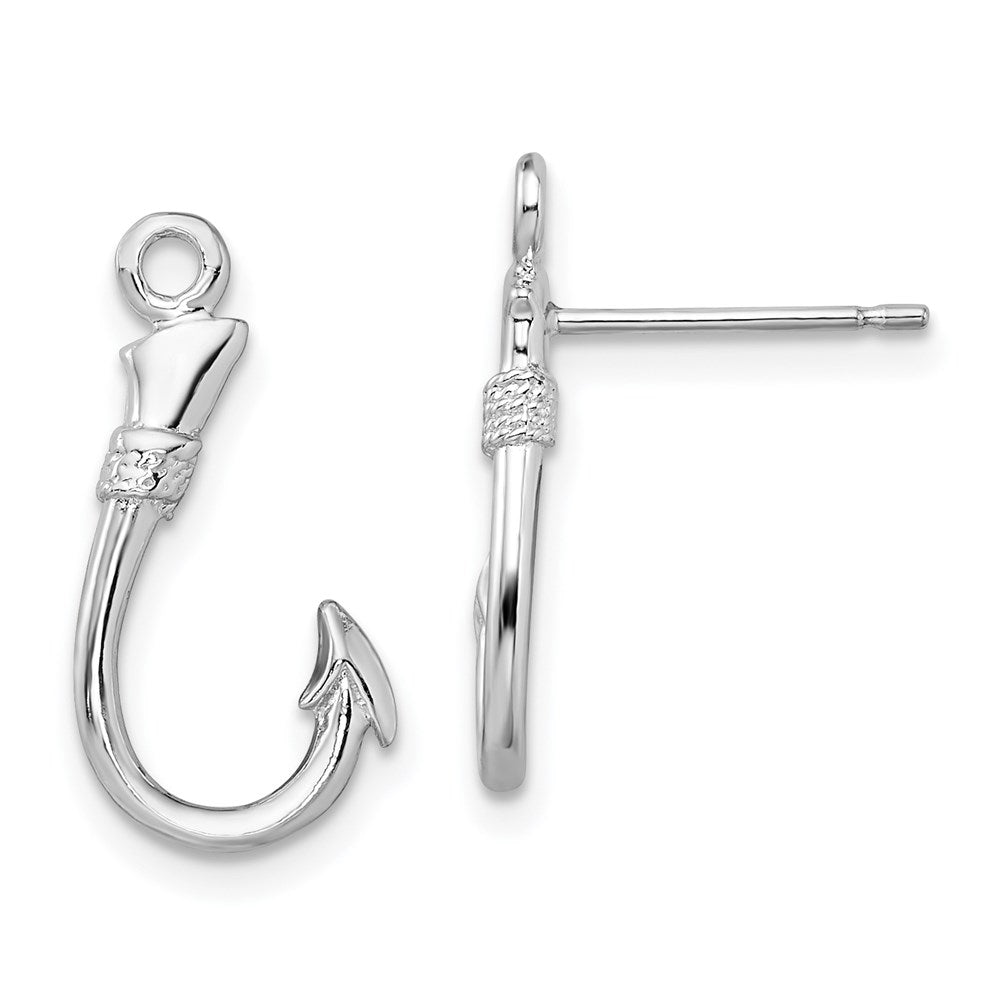 Sterling Silver Rhodium-plated Polished Fish Hook Post Earrings