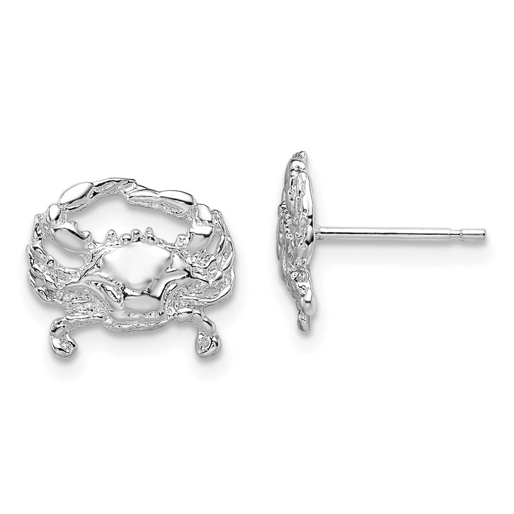 Sterling Silver Rhodium-plated Polished Small Blue Crab Post Earrings