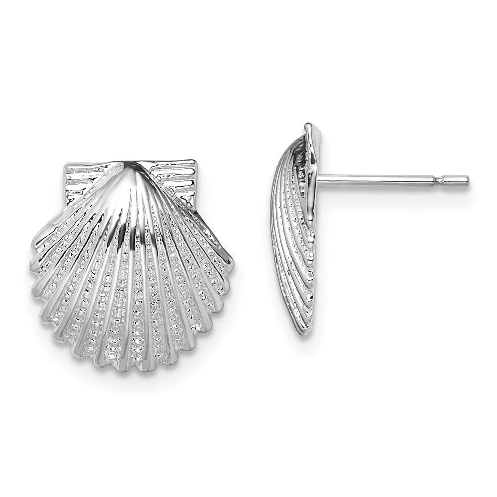 Sterling Silver Rhodium-plated Polished Scallop Shell Post Earrings