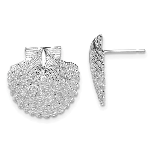Sterling Silver Rhodium-plated Polished Large Scallop Shell Post Earrings
