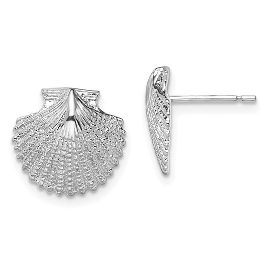 Sterling Silver Rhodium-plated Polished Scallop Shell Post Earrings