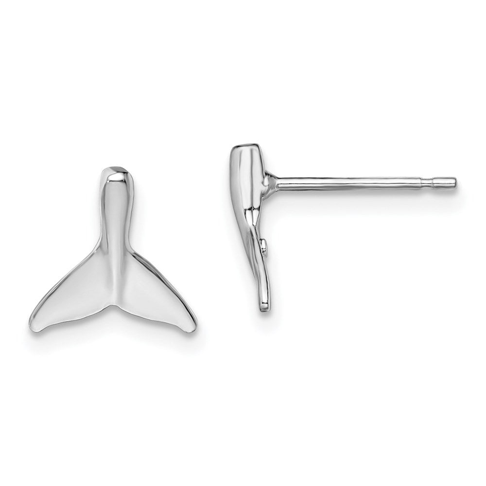 Sterling Silver Rhodium-plated Polished Mini Whale Tail Post Earrings