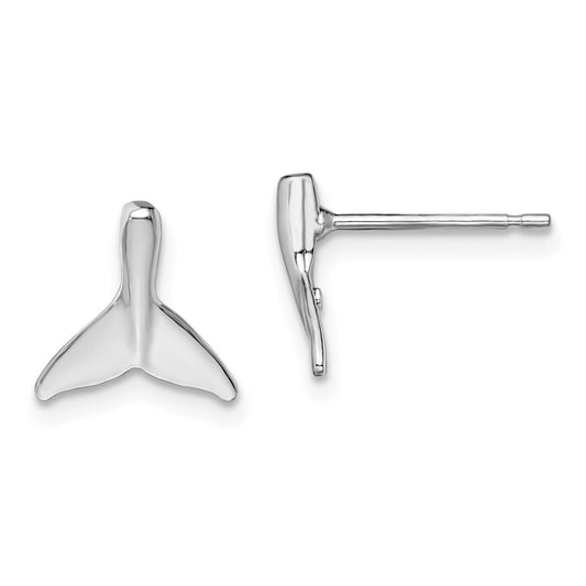 Sterling Silver Rhodium-plated Polished Mini Whale Tail Post Earrings