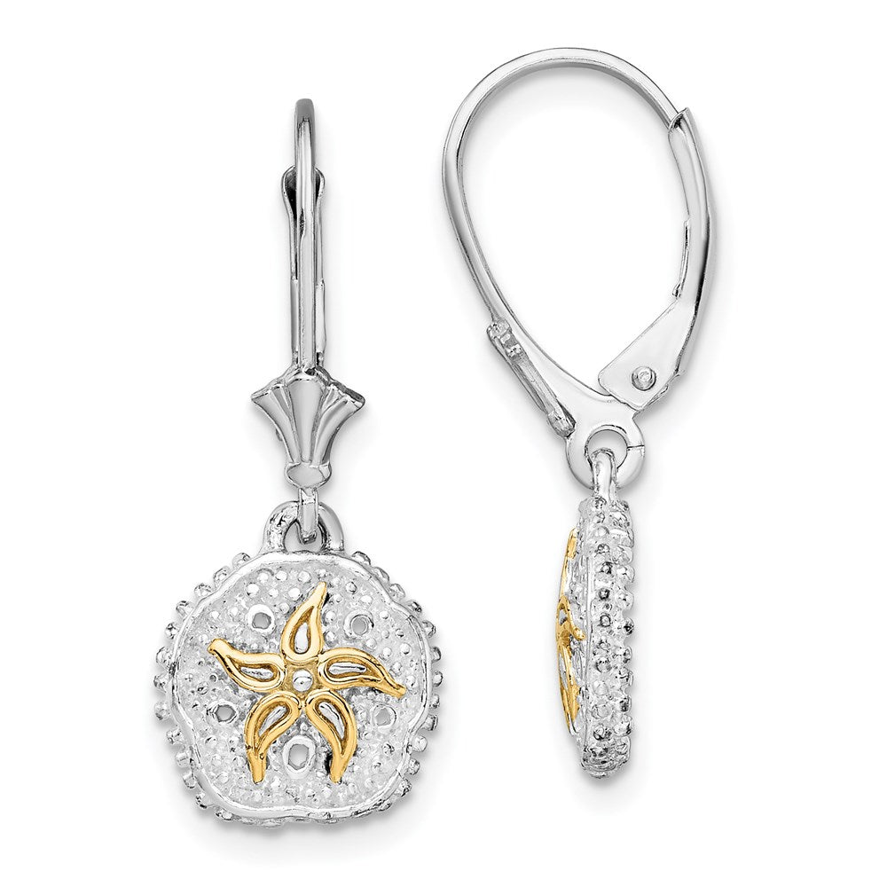 Sterling Silver Rhod-plated Sand Dollar w/14k Starfish Leverback Earrings