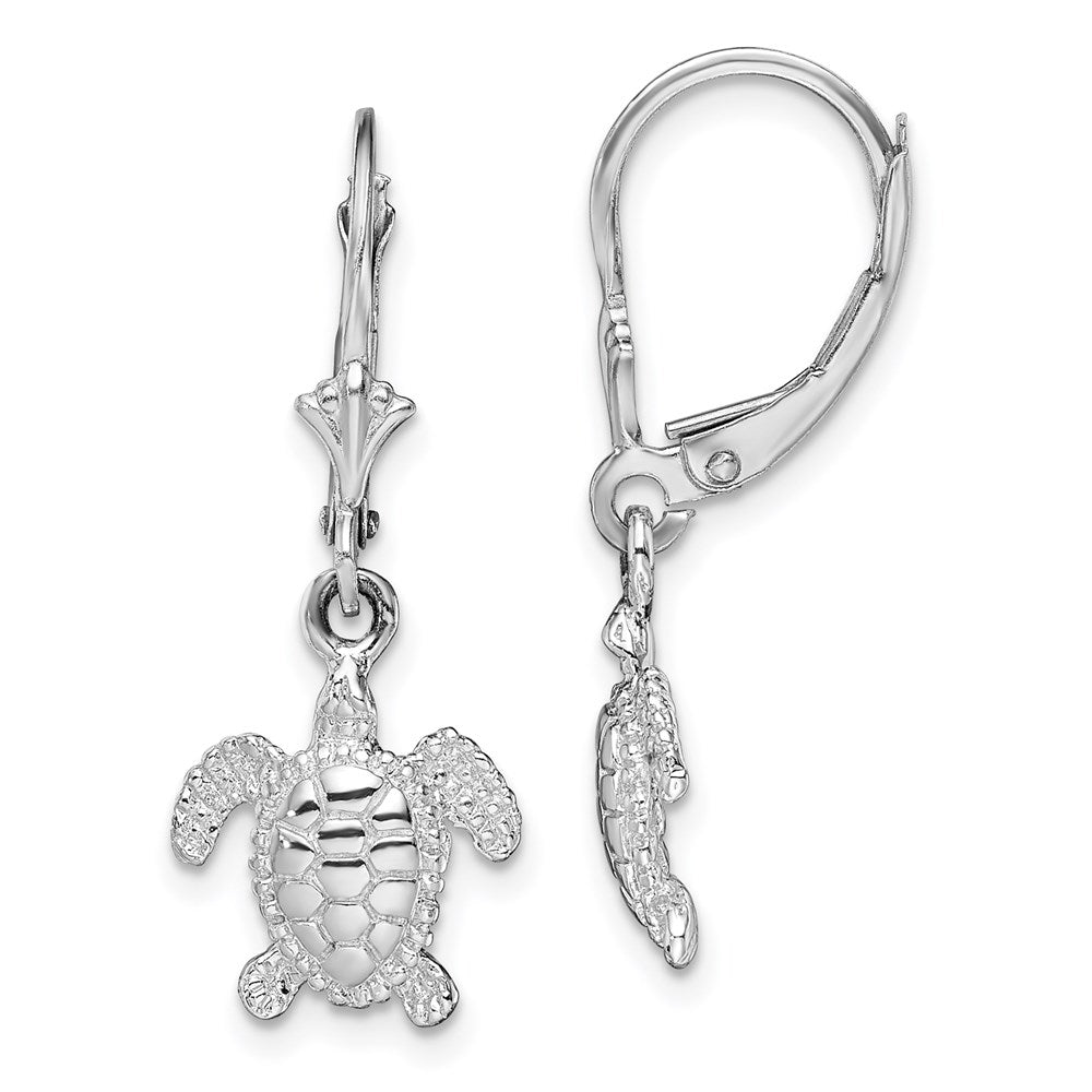 Sterling Silver Rhodium-plated Mini Sea Turtle Leverback Earrings