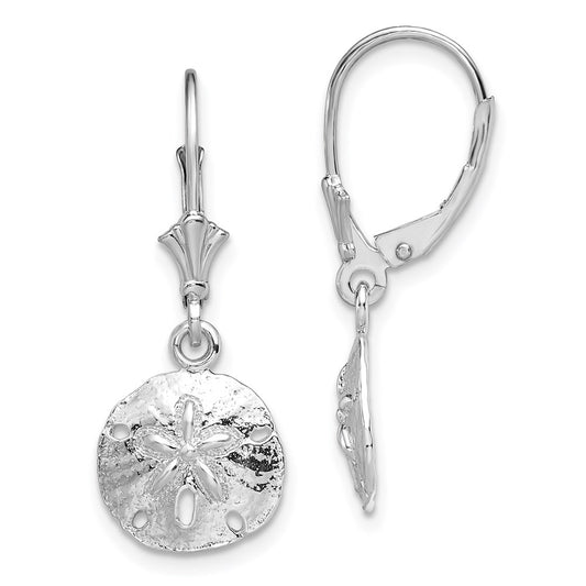 Sterling Silver Rhodium-plated Polished Sand Dollar Leverback Earrings