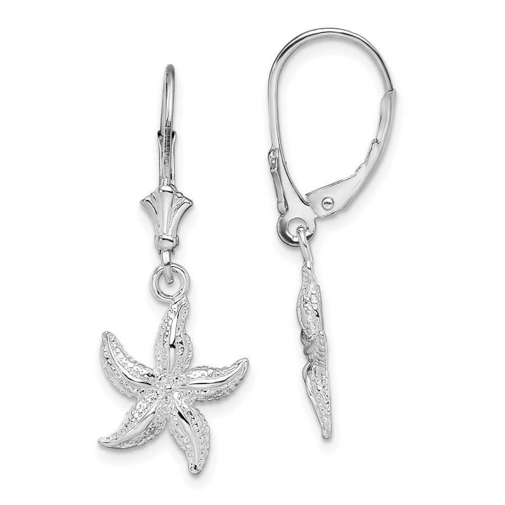 Sterling Silver Rhodium-plated Polished Starfish Leverback Earrings