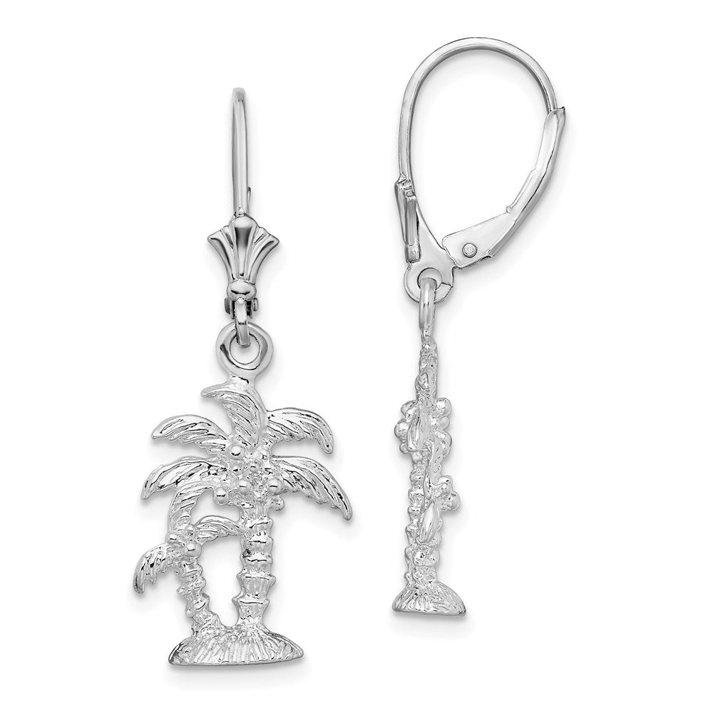 Sterling Silver Rhodium-plated Polished Palm Trees Leverback Earrings