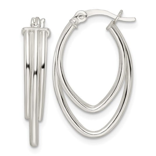 Sterling Silver Polished Triple Oval Hoop Earrings