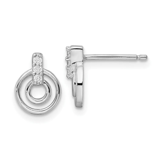 Sterling Silver Rhodium-plated Polished CZ Circles Post Earrings