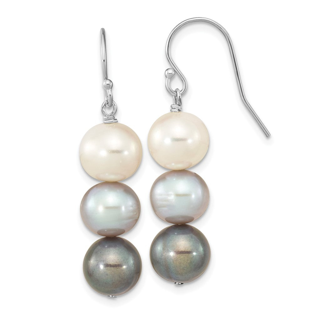 Sterling Silver RH-plated Black/White/Grey FWC Pearl Dangle Earrings