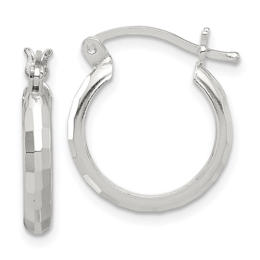 Sterling Silver Polished Textured Hoop Earrings