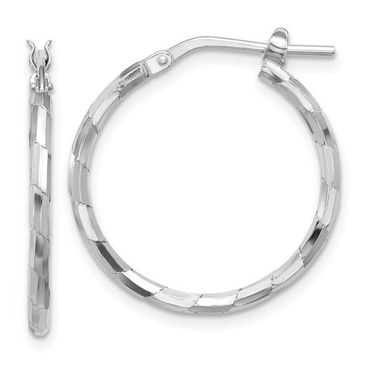 Sterling Silver Rhodium-plated Polished Textured 1.60mm Hoop Earrings