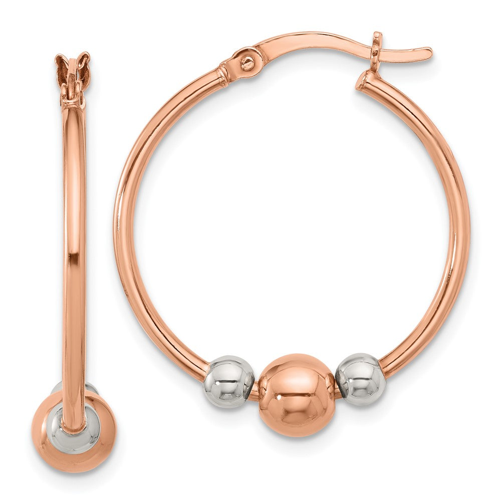 Sterling Silver and Rose-tone Polished Beaded Hoop Earrings