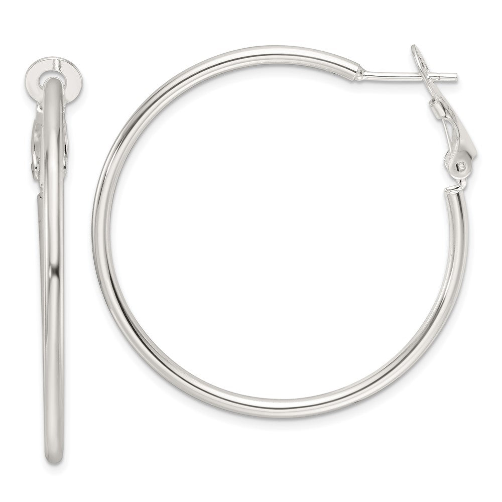 Sterling Silver Polished 41x2mm Omega Back Round Hoop Earrings