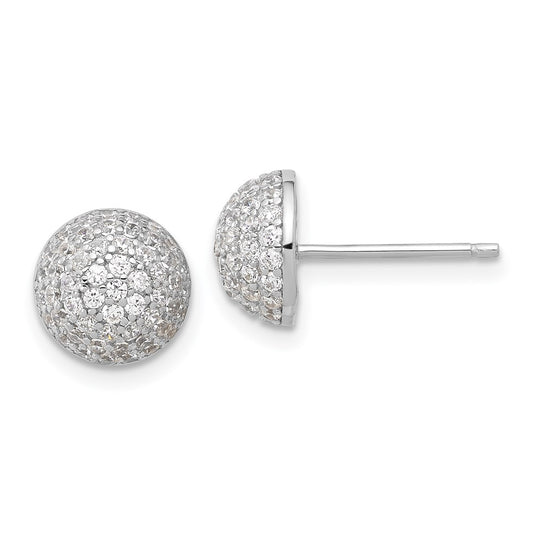 Sterling Silver Rhodium-plated Pavé CZ Domed Post Earrings