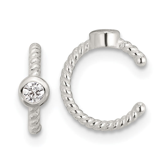 Sterling Silver E-Coating Polish Twisted Bezel CZ Pair of 2 Cuff Earrings