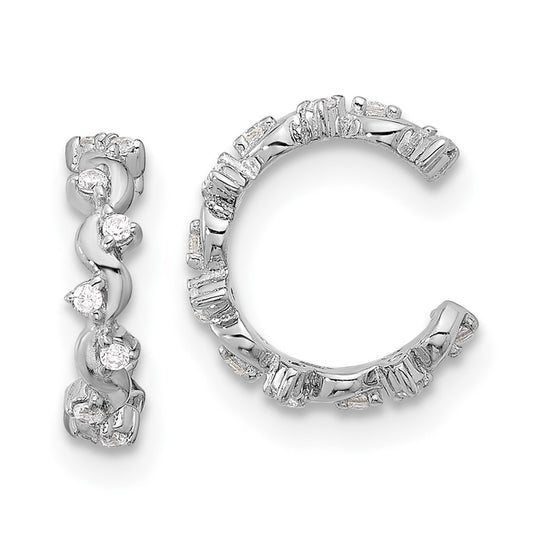Sterling Silver Rhodium-plated Polished CZ Pair of 2 Cuff Earrings