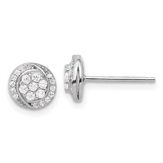Sterling Silver Rhodium-plated Polished Cluster Pavé CZ Post Earrings