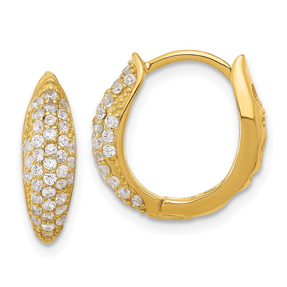 Sterling Silver Gold-tone Pavé CZ Hinged Huggie Hoop Earrings