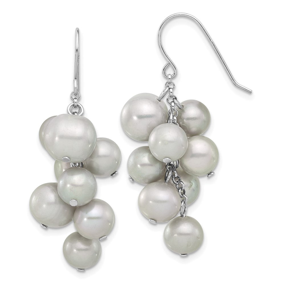 Sterling Silver Rhodium-plated 6-10mm Grey FWC Pearl Dangle Earrings