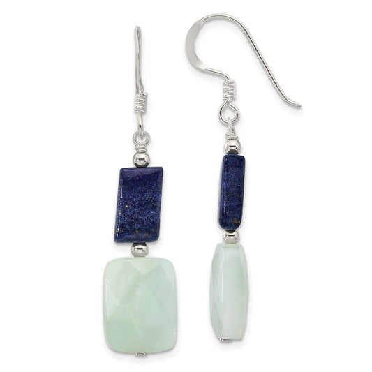 Sterling Silver Polished Rectangular Amazonite & Lapis Dangle Earrings