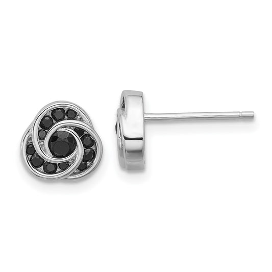 Sterling Silver Rhod-plated Polished Black Spinel Love Knot Post Earrings